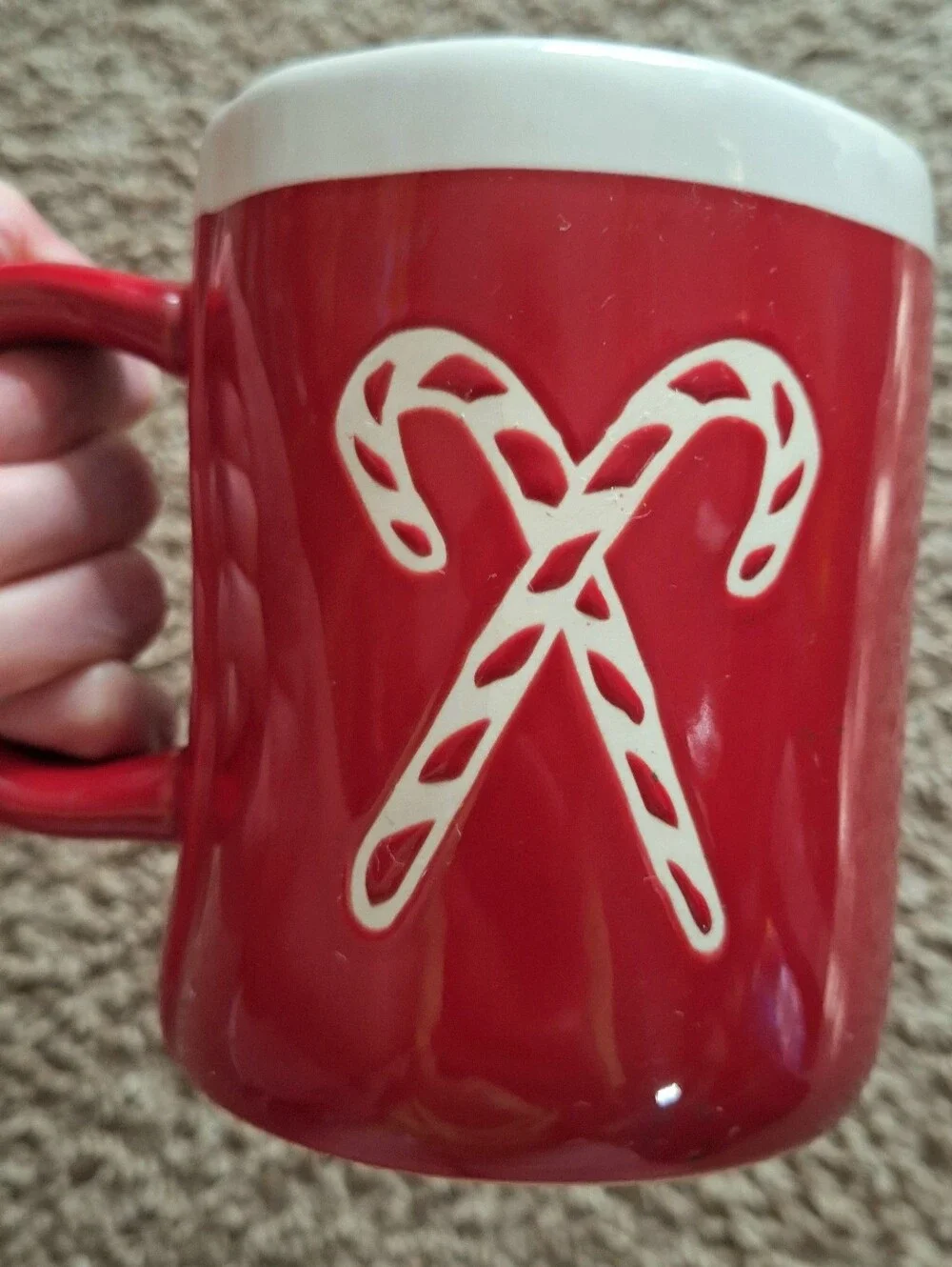 Rae Dunn Red Ceramic Mug with White Rim